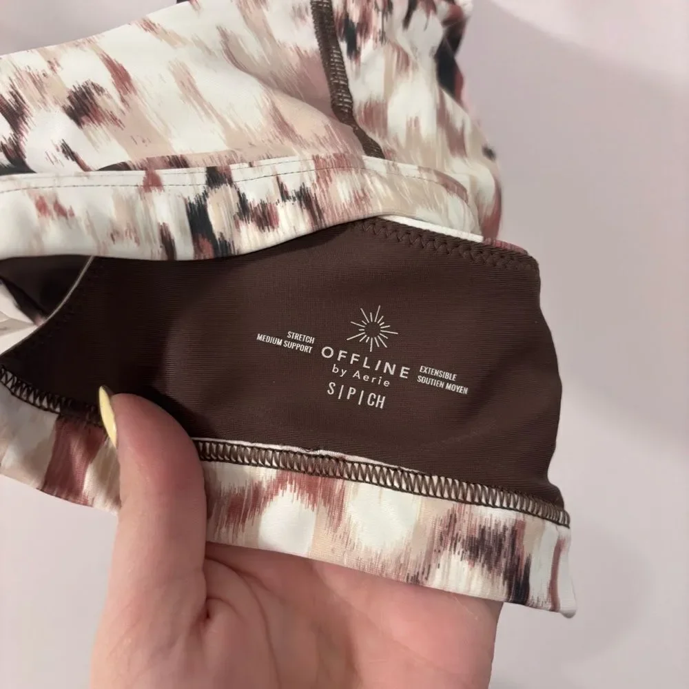 Aerie OFFLINE Shine Strappy Back Sports Bra NEW with tags Size Small Cocoa Cream